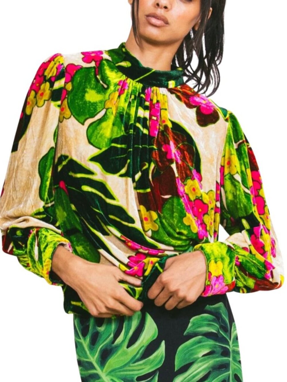 Dries Van Noten Velvet Floral Printed Top Size 40